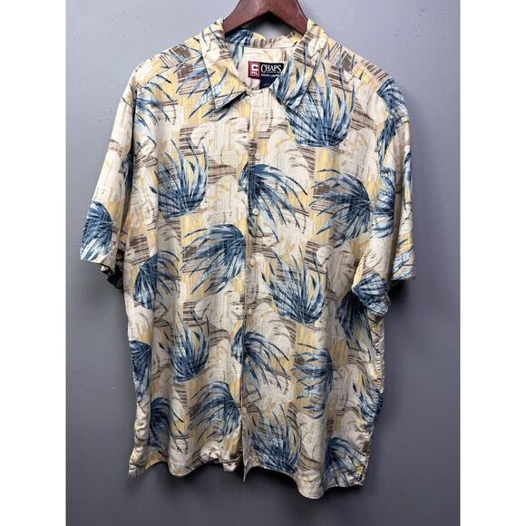 Chaps Hawaiian shirt Mens XL Silk Yellow floral‎ Tropical Casual Button front - Picture 1 of 6